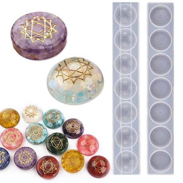 7 Chakra Stones Resin Molds 2 Pack Silicone Round Reiki