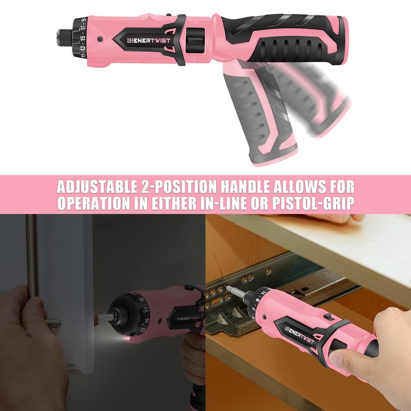 Enertwist Electric Screwdriver, 8V Max 10Nm Pink Cordless Screwdriver Rechargeable