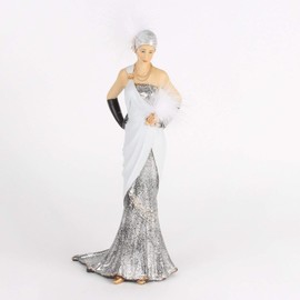 MAISONICA Art Deco 'Charleston' Resin Lady Silver & Black Dress Figurine Ornament 30 cm