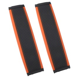 X AUTOHAUX 2pcs Universal Seat Belt Shoulder Pad Faux Leather Car Safety Strap Covers Neck Mat for Comfortable Driving Black Orange