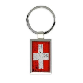 Switzerland : Keychain Gift Flag Retro Artistic Swiss Expat Country