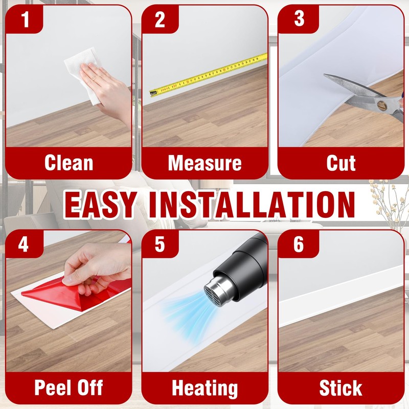 Vinyl Baseboard Molding Trim 4 Inch x 20 Feet Peel
