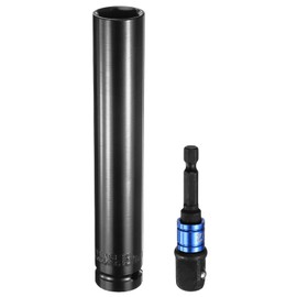 sourcing map Deep 6-Point Impact Socket 1/2" Drive 18mm Metric Socket 6" Length with 1/4" Hex Shank Adapter, CR-V Steel Socket Adapter Accessory Tool Set Kit for Hex Bolts Nuts