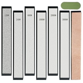 CWOVRS Diamond Sharpening Stones Kit, 6 PCS Diamond Whetstones with ABS Base- 120#, 240#, 600#, 1000#, 2000#, 3000#, 1 Leather Strop, 1 Polishing Paste for Fix-Angled Knife Sharpeners
