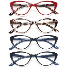 EYEURL 4-Pack Cat Eye Reading Glasses for Women Blue Light Blocking Fashion Computer Glasses Anti-Glare Cat Eye Readers For Women,1.75