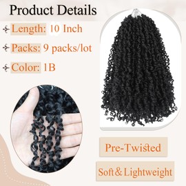 Haftaluv Yanky Twist Crochet Hair 10 Inch 9 Packs Pre Looped Mini Twist Yankee Twist Micro Yaki Twist Synthetic Curly Crochet Hair Extensions For Black Women (1B, 10 Inch)