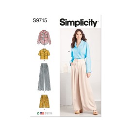Simplicity Misses' Button Down Shirt, Pants and Shorts Sewing Pattern Kit, Code S9715, Sizes 18-20-22-24-26, Multicolor