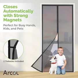 ARCOL Magnetic Fly Screens for Doors - Fine Impenetrable Mesh, 80x200 cm, Minimal Design, Totally Magnetic Door Fly Screen, Automatic Closing Without Letting Insects in (Black)