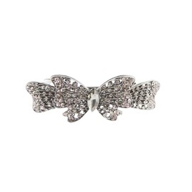 Ladies 9cm Vintage Look Crystal Hair Barrette Grey Butterfly (Grey)