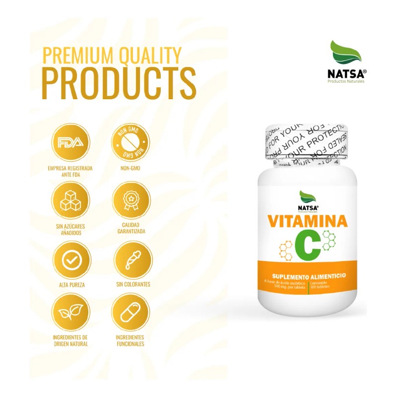 Vitamina 100 Tabletas 500 Protegete Sistema Inmune Antioxidante Sabor Natural