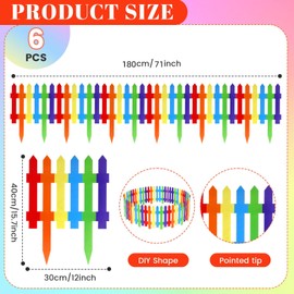 Maasechs 6 Pcs Rainbow Wooden Garden Fence 15.7" H x 72" L Landscape Edging Border, Garden Border Panels Ornamental Fence for Home School Lawn Flower Beds Pathways Outdoor Decor(6 Color)