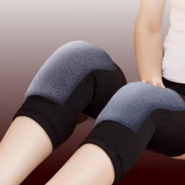 Elderly Winter Fleece Thermal Knee Leg Warmers Knee Protector Velcro Banding Type/Black/L