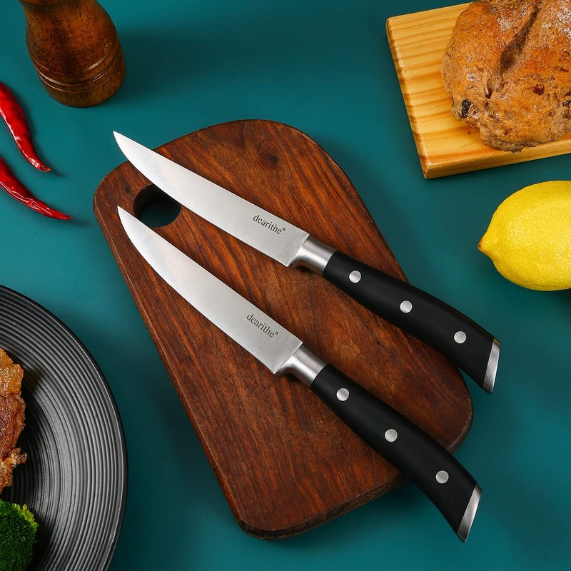 dearithe Steak Knives Set of 6,Black Full-Tang And Triple Rivet
