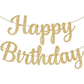 KatchOn, Cursive Glitter Gold Happy Birthday Banner Sign - Pre-Strung, 10 Feet, No DIY | Real Gold Birthday Party Decorations | Gold Happy Birthday Sign for Girls, Glitter Happy Birthday Decorations for Women