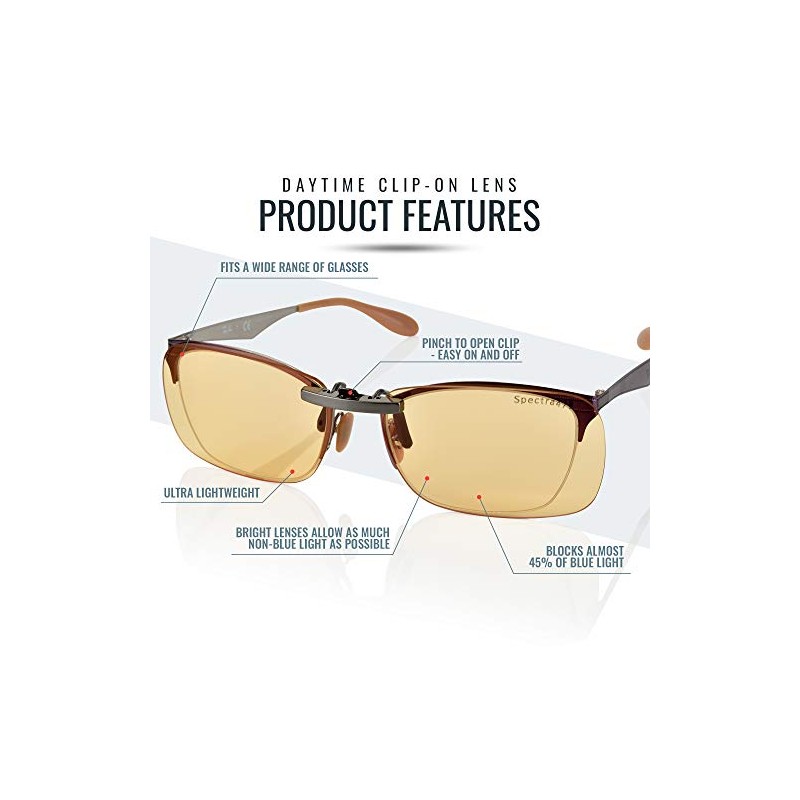Clip-on Blue Light Reducing Lenses for Daytime Screen and Gaming