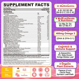 Nextdia Multivitamin Filled Gummies for Teen Boys Girls 12-17, 18, 19, Kids 10+ Multivitamin with Omega 3, Calcium + Magnesium + Zinc, Multi-Minerals for Adolescent 10-19S Brain, Bone, Energy, Immune