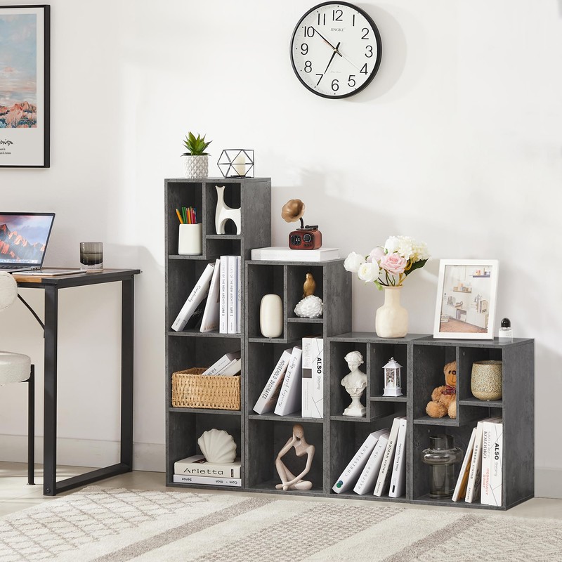 VECELO 3-Cube Open Bookcase, Small Bookshelf with Height Difference Shelves