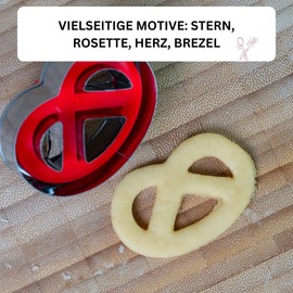 Westmark Linzer Keks-Ausstechform, Plätzchenstecher, Brezel, Mit Auswerfer, Rostfreier Edelstahl/Kunststoff, Silber/Rot, 35002291