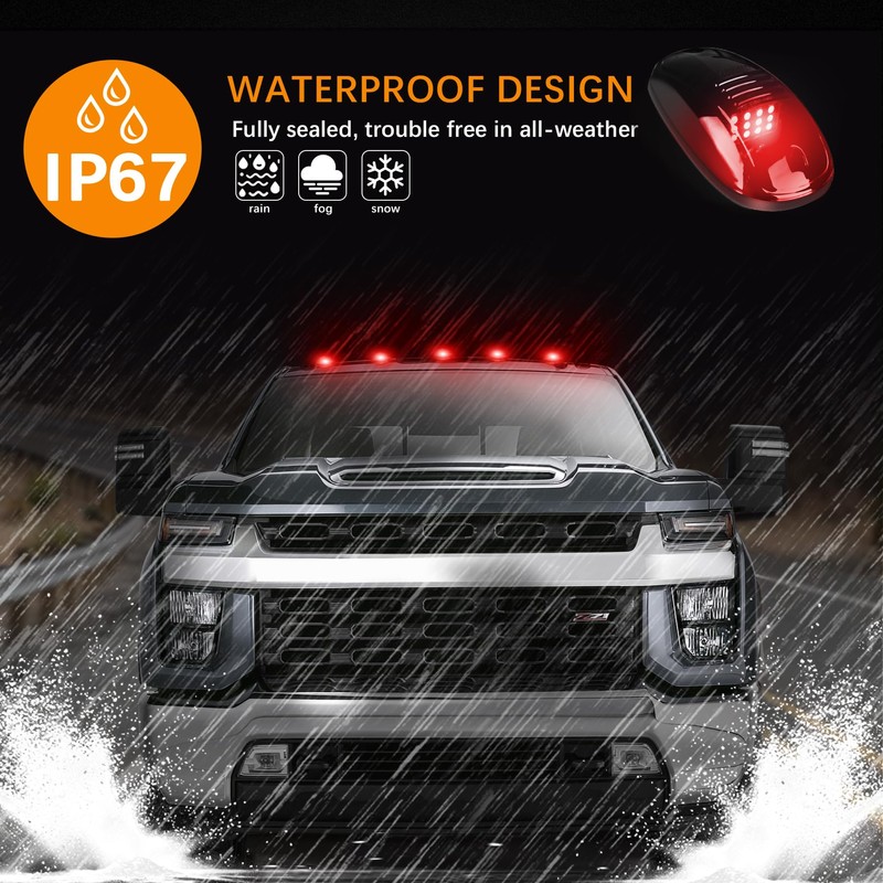 AMEXMART 5X Red LED Cab Lights Smoked Cab Roof Running