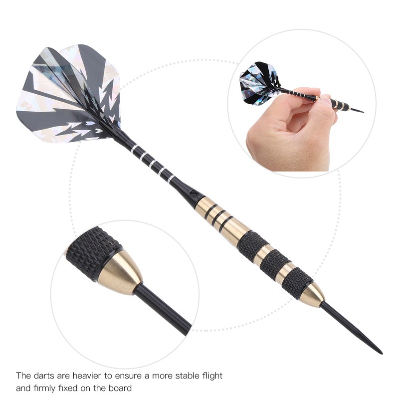Darts Kit 12 Dart Tail Flights Shafts Black Nickel Copper
