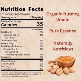 SPICY ORGANIC Ceylon Nutmeg Whole - 16 oz (90-100 nuts) - Certified USDA Organic- Fresh Whole Nutmeg Spice for Both Sweet and Savory Dishes, Such as Desserts, Baked Goods, Soups, Sauces, and Beverages