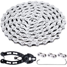 YBEKI Bicycle Chain 9/10/11/12-Speed Bicycle Chain 1/2 x 11/128 Inch 116 Links with Chain Lock Pliers and 3 Pairs Chain Lock (Silver 9-Speed)
