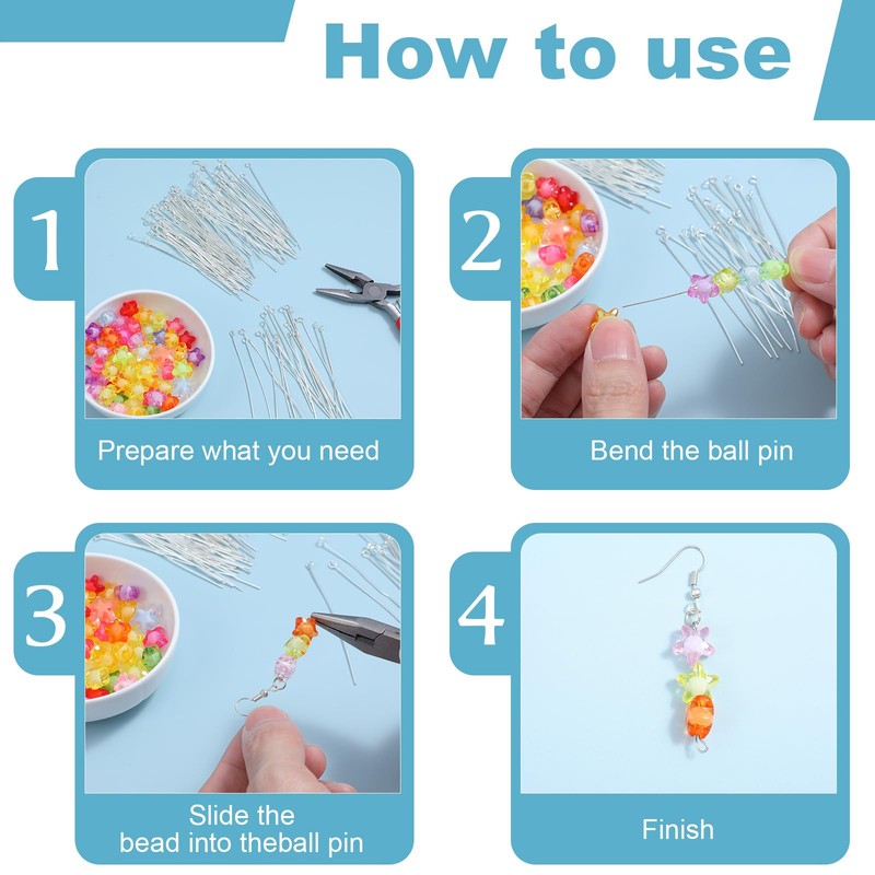 Ymapinc 200Pcs Eyepins for Jewelry Making 70mm/2.76In, Silver Open Eye