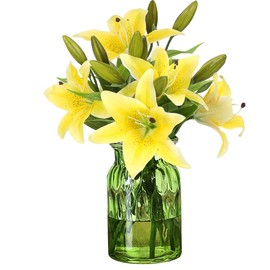 RERXN Artificial Tiger Lily Latex Real Touch Flower Home Wedding Party Decor,Pack of 5 (Yellow)
