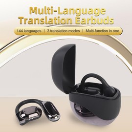 Zopsc Clip On Ear Headphones with Translating Device, Bluetooth Wireless Open Ear Earbuds Real Time with 144 Online Languages Translation, Translator Earbuds for Travel Business (Black)