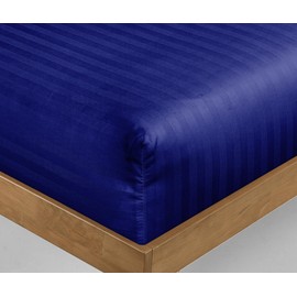 Luxevoir® Single Fitted Sheet - Ultrasoft Satin Stripe Microfiber - 40 CM Extra Deep Skirt - Hypoallergenic - Breathable & Noiseless - Single 90x190+40 cm (Blue, Single)