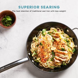 DASH Delish 12" Lightweight Cast Iron Pan for Pancakes, sauces, vegetables, pasta, and more - Blue