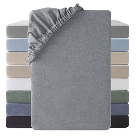 SOULFUL Fitted Sheet 160 x 200 cm, 100% Washed Cotton Flat Sheet up to 25 cm Mattress Height, Breathable with Linen-Like Handle, Oeko-Tex Certified, Dark Grey