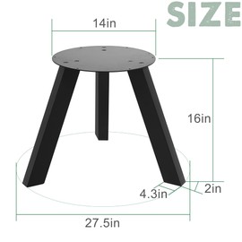 NXN-HOME 16 inch Round Plate Table Base Legs, Coffee Table Legs, Bench Metal Legs, Mid Century Home DIY Projects Black Furniture Legs(16”H x 14”W)