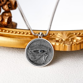 URONE Eye of Horus Necklace 925 Sterling Silver Eye of Horus Pendant Necklace Protection Necklace Egyptian Eye of Horus Jewelry for Men Women