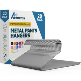 Lifemaster Metal Pants Hanger Set - 20 Pieces Elegant Non-Slip Closet Space Saving Hanger Set for Pants, Trouser, Blankets, and Jeans with Open Ended Sleek Design - Gray