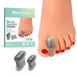 Welnove Pack of 12 - Gel Toe Separators & Bunion Toe Spacers for Toe Alignment – Toe Straighteners for Crooked Toes, Overlapping Toes and Curled Toes, Hammertoe, Calluses & Valgus Toe