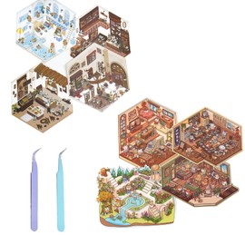 10Pcs Stickers, 3D Stickers, 3D Sticker Scene, Sticker Therapy, Sticker Scene, 3D House Stickers, 3D House Sticker Set Funny Cartoon Scene Stickers for Kids, Miniature House Landscaping Stickers