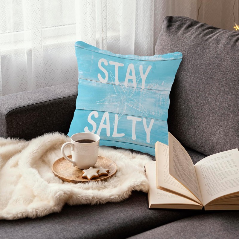 OTOUO Stay Salty Pillow Covers,Summer Coastal Beach Throw Pillow Covers