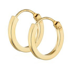 NKlaus Pair of 585 Yellow Gold Hoop Earrings Square 12 mm Thickness 1.5 mm 2573, Yellow Gold