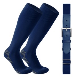 WERFORU Baseball Socks and Belt Combo For Boys and Girls-Kids Softball Socks with Adjustable Belt,Blue