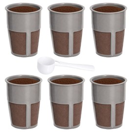 Podoy K250 Extra Reusable Coffee Inner Filter for Compatible with Keurigg My K Cup 2.0 K300 K350 K375 K400 K450 K475 Universal Grey (Pack of 6) with Coffee Spoon