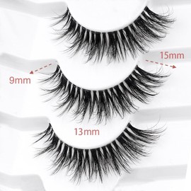 Happy Heartbeat 3D Clear Band False Eyelashes, Cat Eye, Wispy, Natural Look, Short False Eyelashes, Super Natural, Cross, Fluffy, Soft, Reusable Eyelashes, 7 Pairs, No. 219