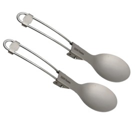 RISON-Titanium Folding Spoon Ultra Light and Premium Quality 2PCS Camping Silver Spoon Folding Handle for Camping Backpacking Hiking Fishing or other Outdoor Activities