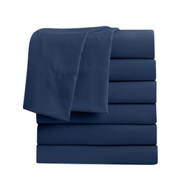 FreshCulture Queen Flat Sheets Only, Pack of 6, Soft Microfiber Bedding Sheets for Home, Salons, Hotels, Bulk Flat Sheets Only Queen Size (Navy Blue)