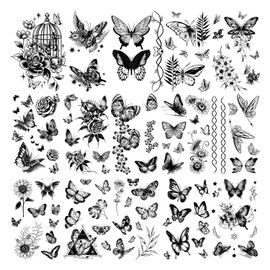 Cerlaza 20 Sheets Small Butterfly Temporary Tattoos for Women, 120 Styles Black Butterflies Tattoo Stickers Waterproof Long Lasting, Butterfly Themed Decorations for Girls Kids