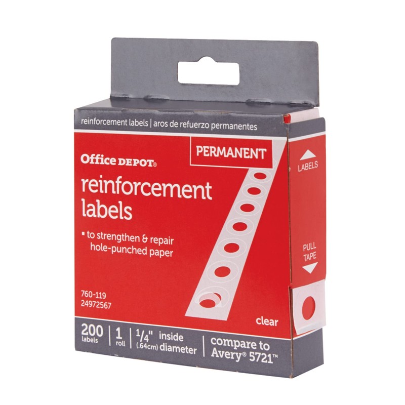 Office Depot Permanent Self-Adhesive Reinforcement Labels, 1/4in. Diameter, Clear, Pack