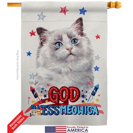 Patriotic Bicolor Ragdoll House Flag Eagle Set Animals Cat Kitten Meow Spoiled Paw Fur Pet Nature Farm Animal Creature Small Decorative Gift Yard Banner Double-Sided Made In USA 28 X 40