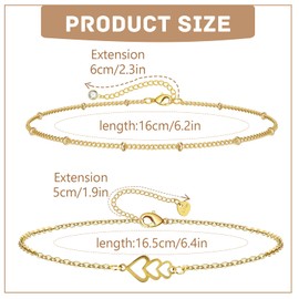 ZENGSING Chain Bracelets for Women 2 Pieces Bracelet Women's Gold Plated Bracelet Stainless Steel Chains Bracelets Adjustable Bracelet Set Women Star Chain Heart Pendants Girlfriend Gift, Stainless