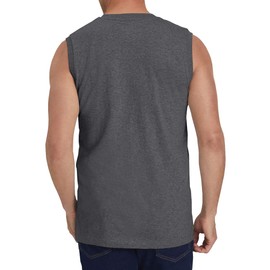 Wihion Men's Sleeveless Gym Tank Tops with Pocket Workout Bodybuilding Muscle T Shirts Dark Grey