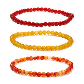 XHUUU 3Pcs Agate Friendship Couples Bracelets Chakra Stones Crystals Stretch Meditation 4mm Beaded Bracelets for Women (Red Agate/Yellow Agate/Orange Agate)